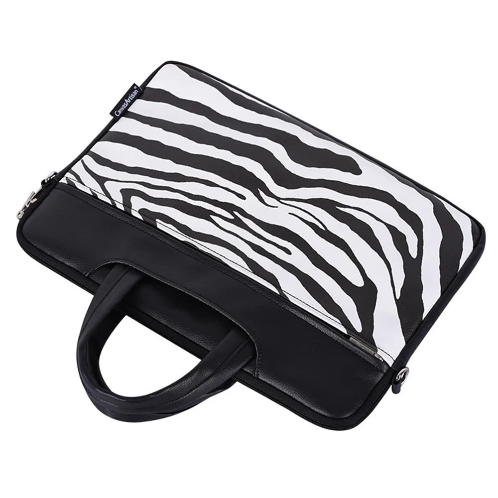 CANVASARTISAN G33-C24 14 inch Laptop Sleeve Bag for MacBook MateBook D Zebra Pattern PU Leather Zipper Pocket Notebook Computer Carrying Bag Messenger Bag - 4