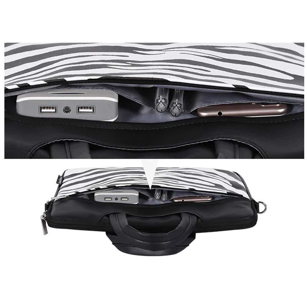 CANVASARTISAN G33-C24 14 inch Laptop Sleeve Bag for MacBook MateBook D Zebra Pattern PU Leather Zipper Pocket Notebook Computer Carrying Bag Messenger Bag - 7