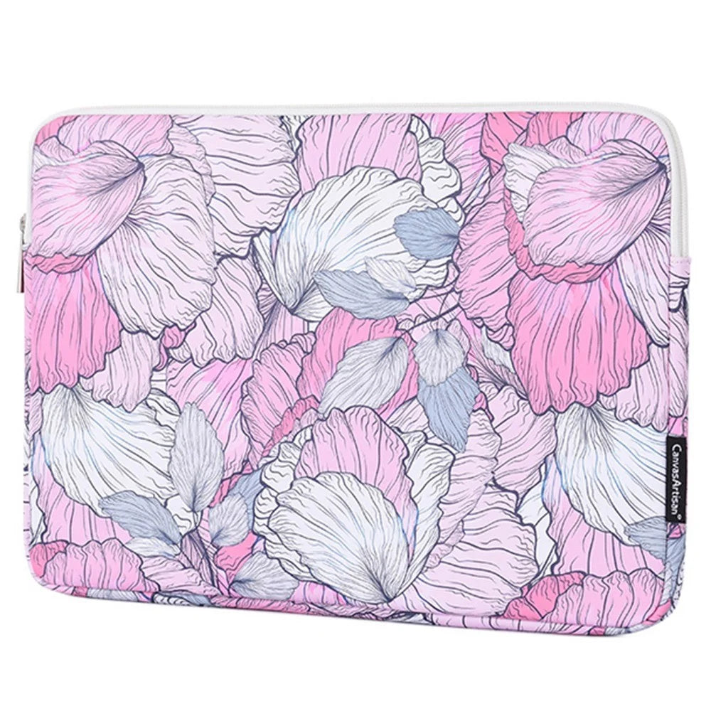 CANVASARTISAN G56-T0111 13-inch Laptop Sleeve Flower Printed PU Leather Carrying Case with Small Bag - 3