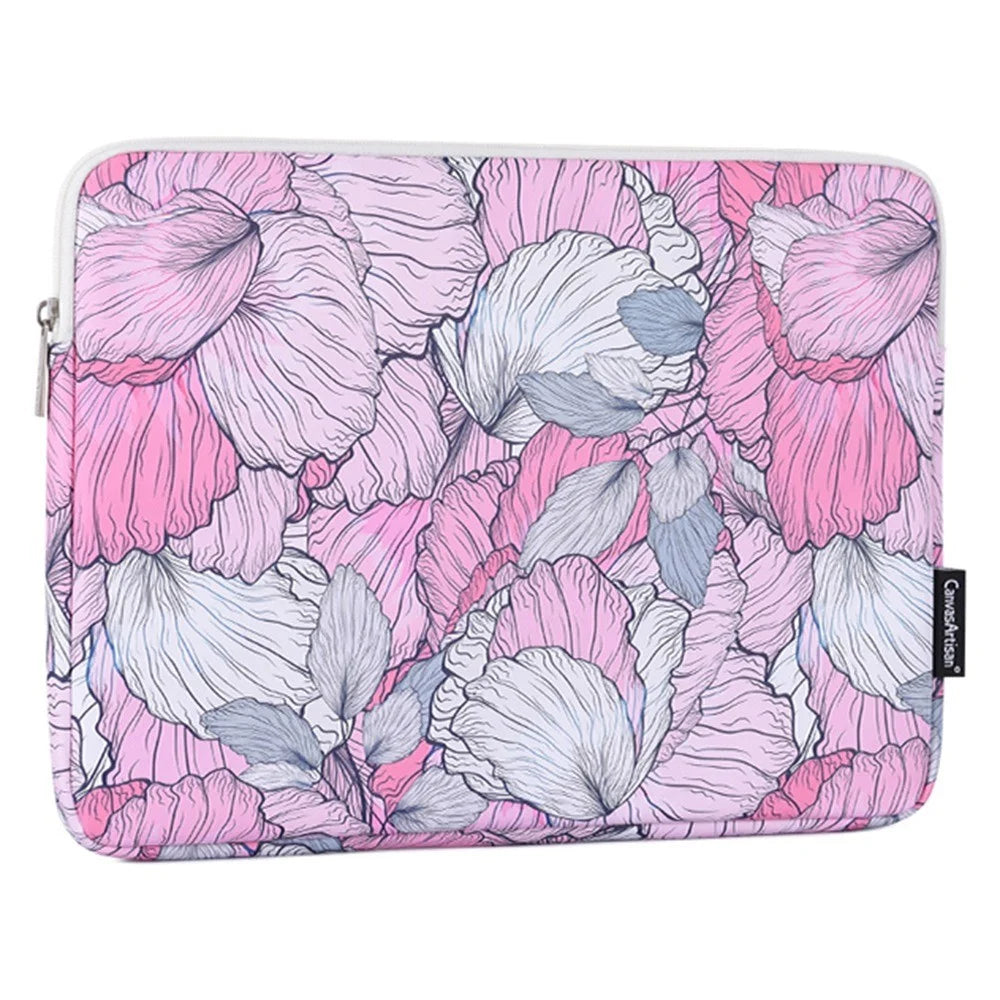 CANVASARTISAN G56-T0111 13-inch Laptop Sleeve Flower Printed PU Leather Carrying Case with Small Bag - 4
