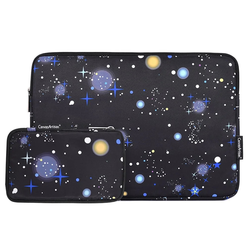 CANVASARTISAN H16-T0121 Starry Sky Pattern 13-inch Laptop Sleeve PU Leather Zipper Notebook Carrying Case with Small Bag - 1