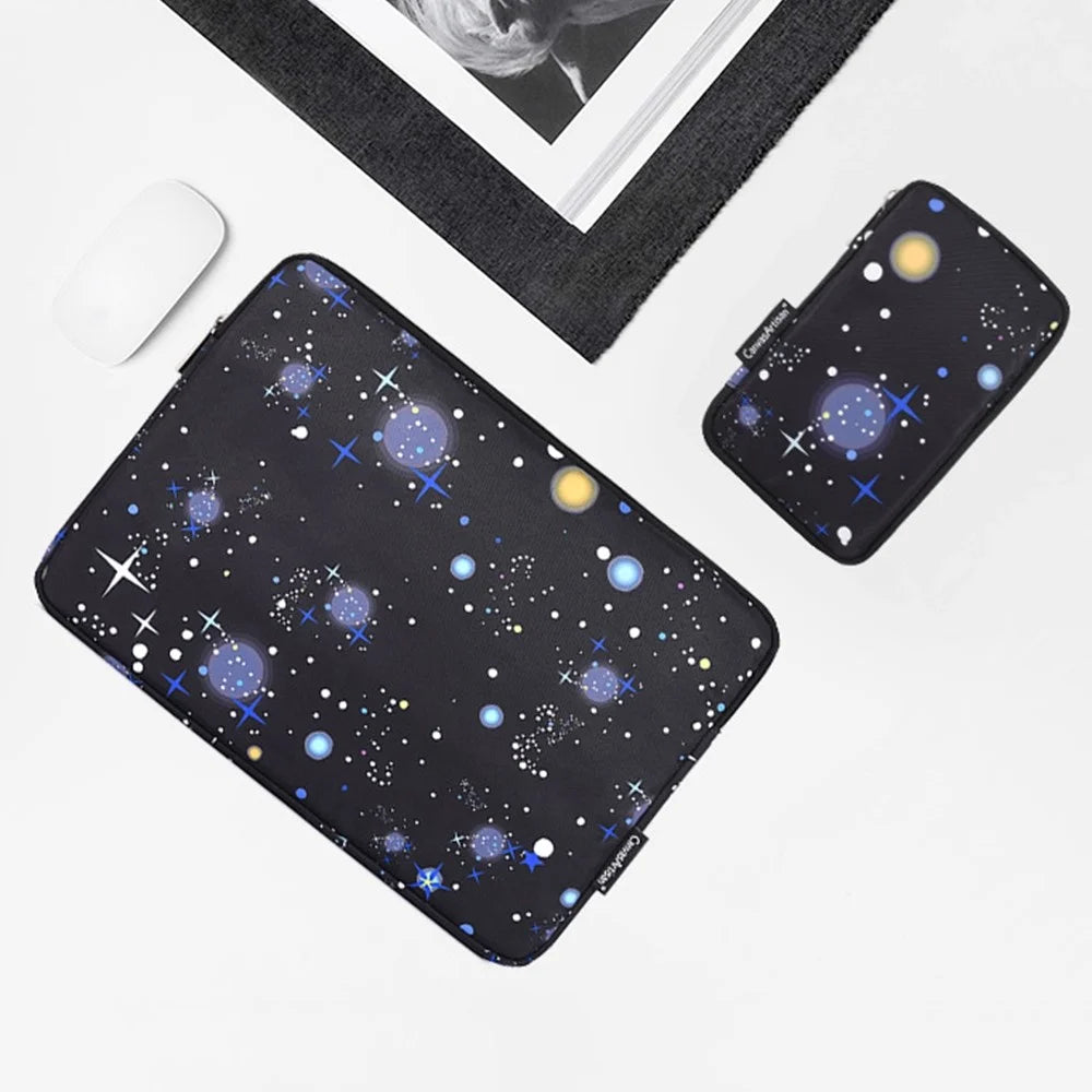 CANVASARTISAN H16-T0121 Starry Sky Pattern 13-inch Laptop Sleeve PU Leather Zipper Notebook Carrying Case with Small Bag - 4