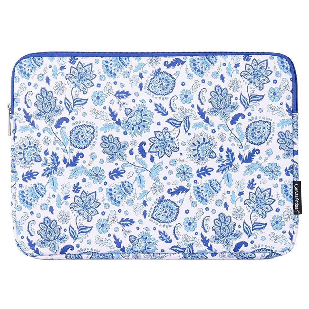 CANVASARTISAN G54-01 Shockproof PU Leather Storage Bag for 15-inch Laptops Anti-scratch Carry Case Flower Pattern Printed Portable Sleeve Bag - 1