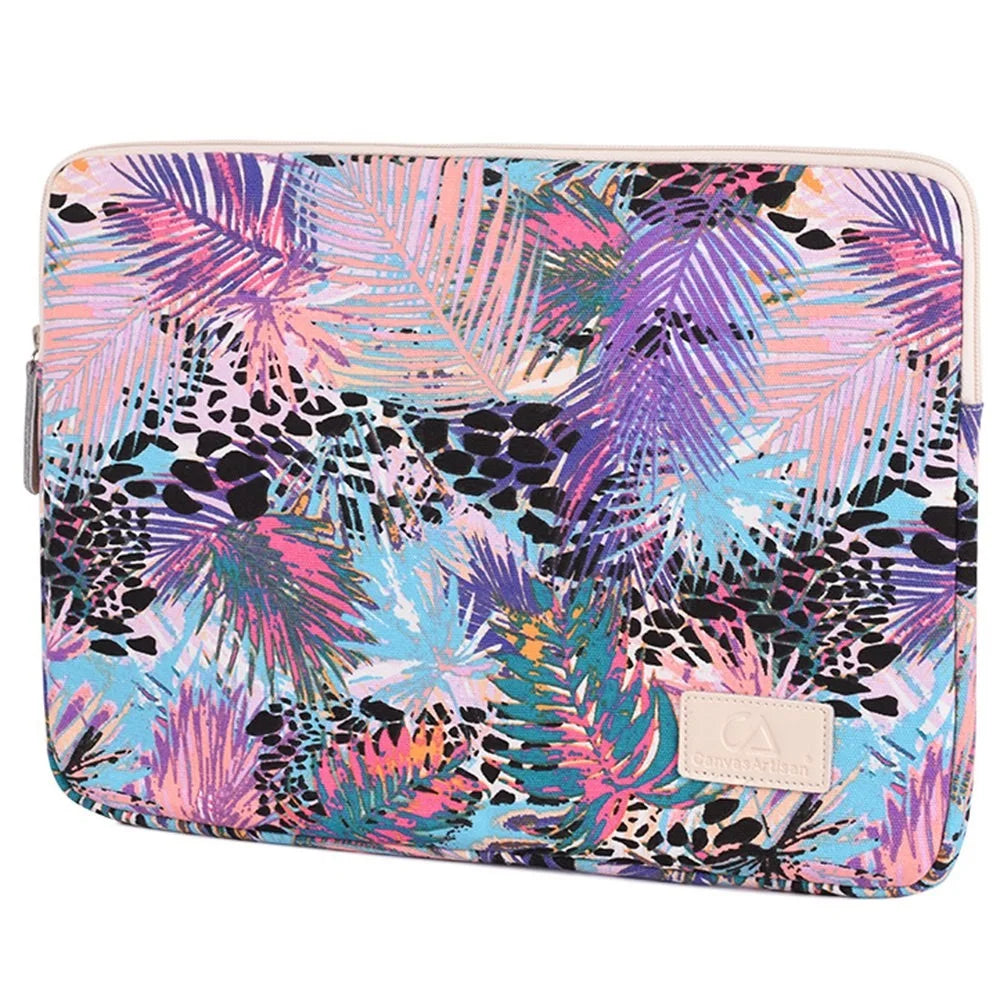 CANVASARTISAN T50 Leaves Pattern Printed Slim Canvas Bag for 14-inch Laptops Portable Sleeve Bag Anti-drop Carry Case - 3