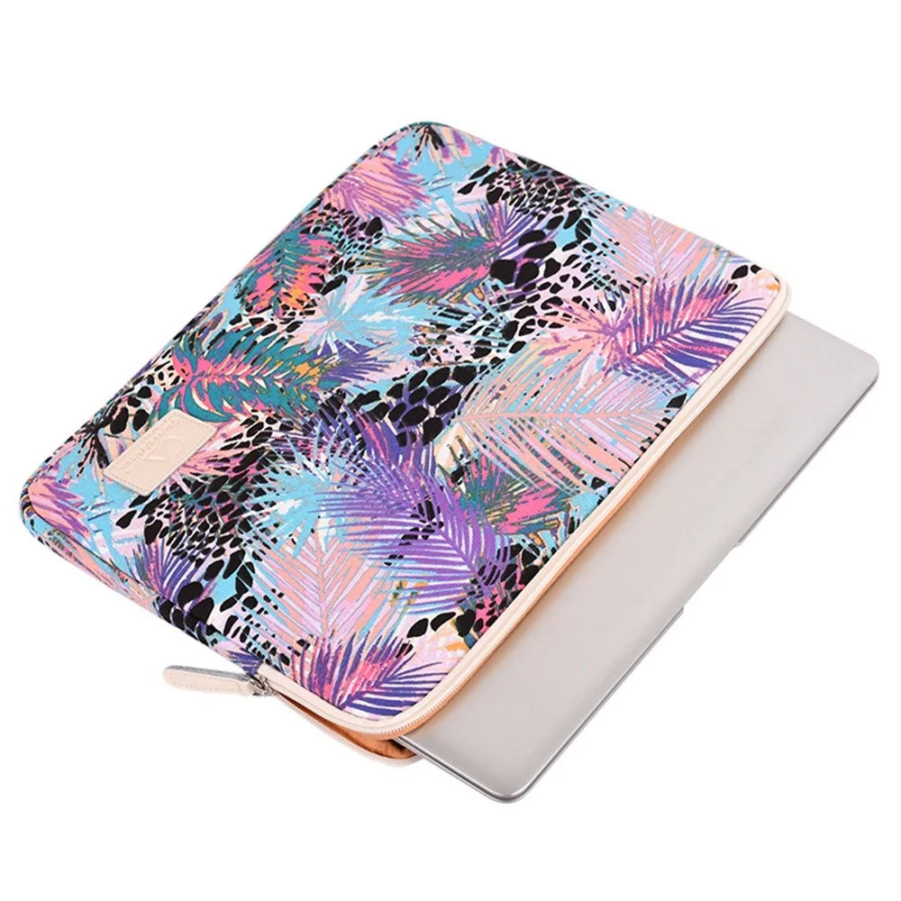 CANVASARTISAN T50 Portable Sleeve Bag for 12-inch Laptops Shockproof Carry Case Leaves Pattern Printed Slim Canvas Bag - 2
