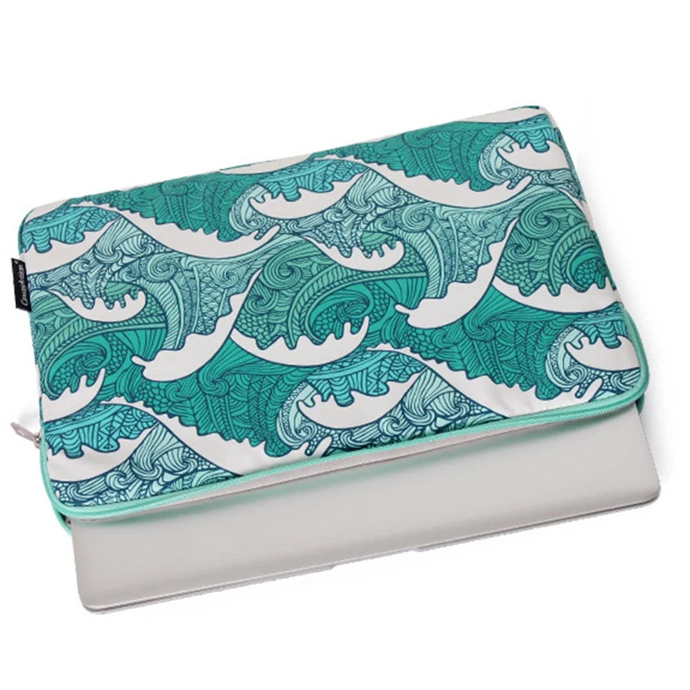 CANVASARTISAN H3-04 Green Wave Pattern Portable Laptop Sleeve Zipper Protective Bag for 11-inch Notebook - 7