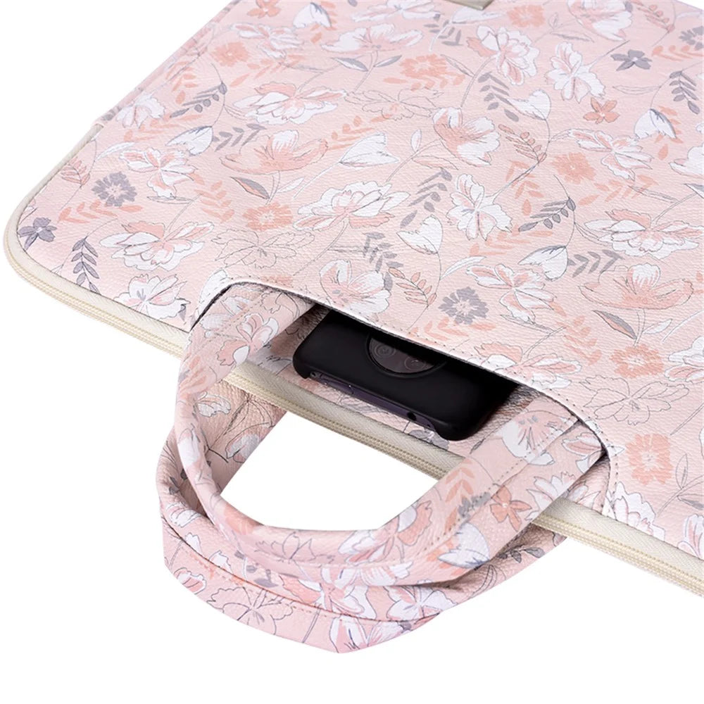 CANVASARTISAN G4-B01 for 11-inch Notebook Flowers/Leaves Patterned PU Leather Laptop Protective Bag Slim Briefcase Handle Bag - 7