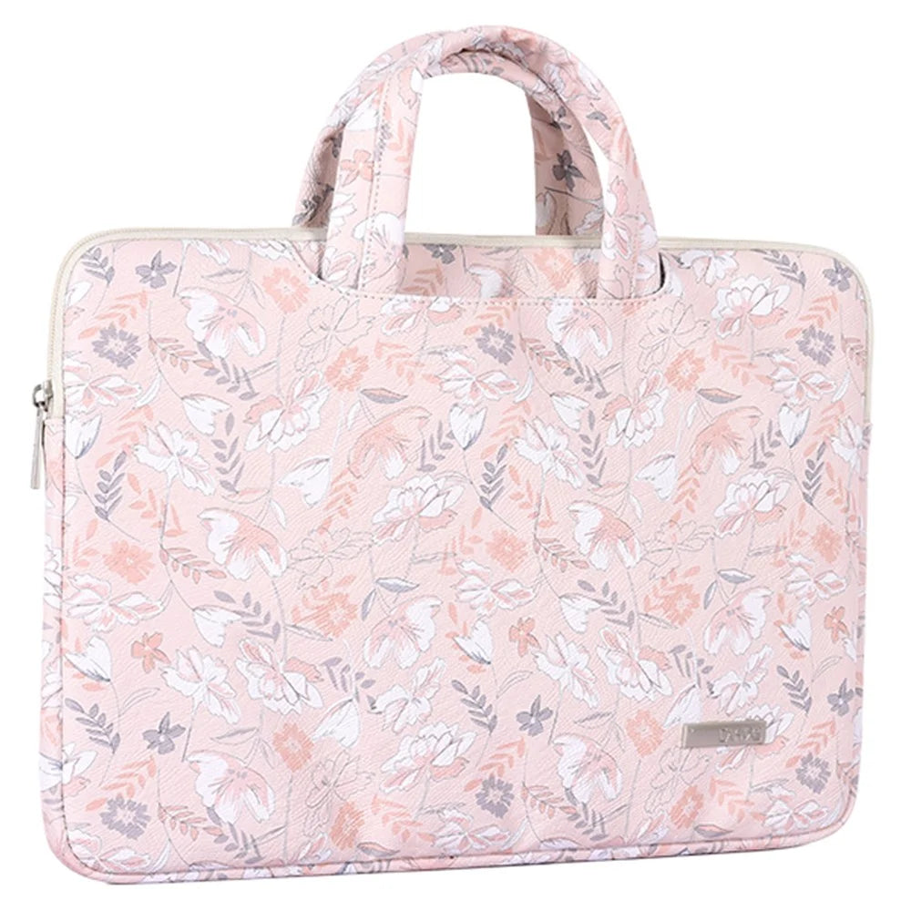 CANVASARTISAN G4-B01 for 13-inch Notebook Flowers/Leaves Patterned PU Leather Laptop Protective Carrying Case Handle Briefcase Bag - 2