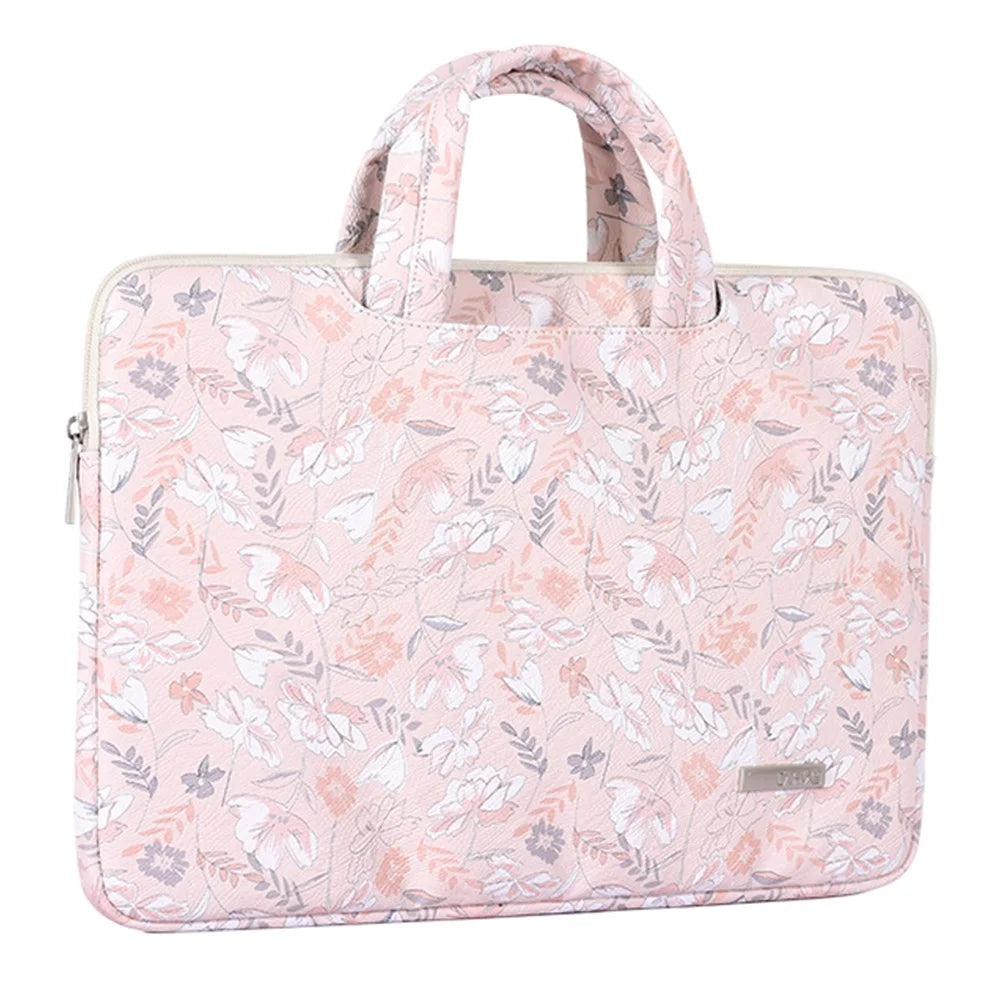 CANVASARTISAN G4-B01 for 14-inch Notebook Flowers/Leaves Patterned Shock-Absorbed PU Leather Laptop Protective Handheld Handle Briefcase Carrying Case - 2