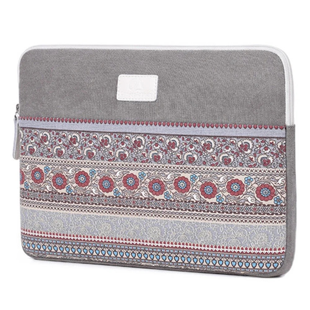 CANVASARTISAN T38-16 Shockproof Carry Case for 13-inch Notebooks Portable Business Canvas Sleeve Bag National Style Pattern Printed Laptop Bag - Lake Blue - 3