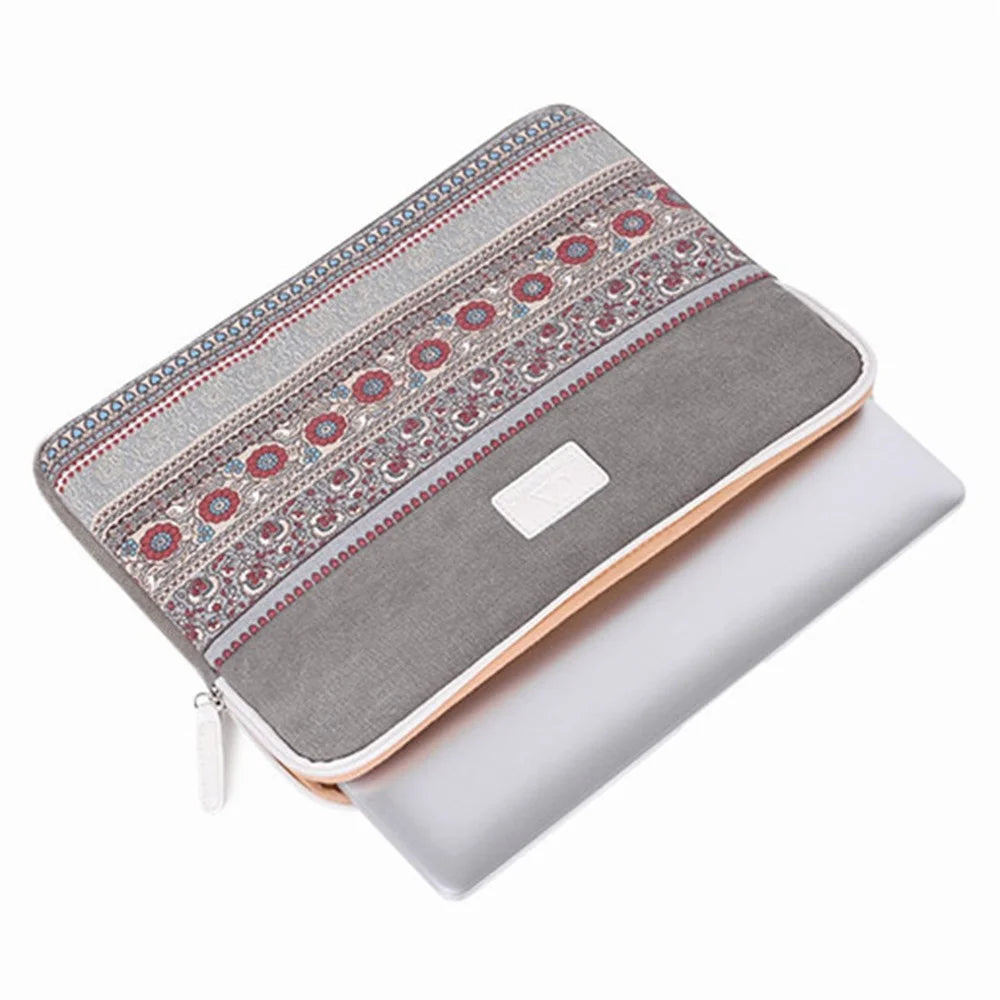 CANVASARTISAN T38-16 National Style Pattern Printed Carry Case for 15-inch Laptop Portable Business Canvas Bag Shockproof Sleeve Bag - Wine Red - 2