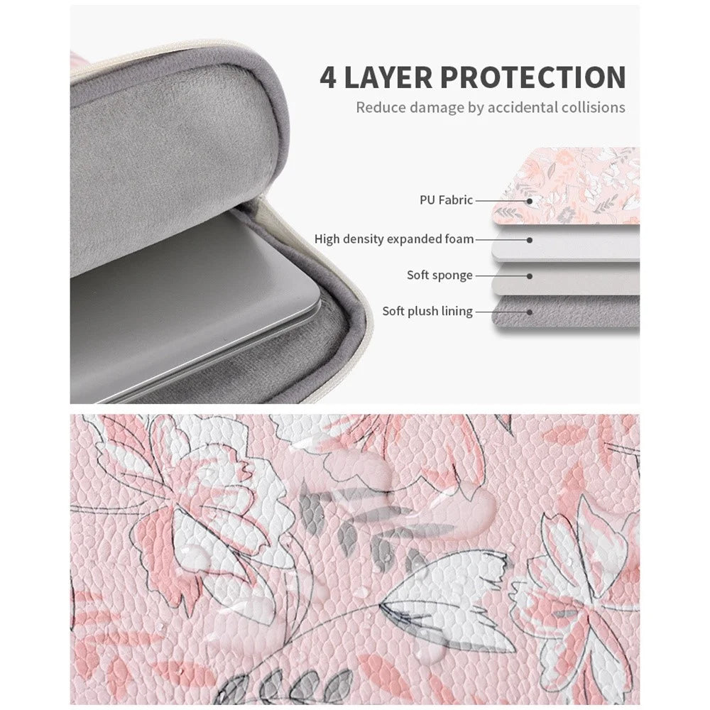 CANVASARTISAN G4-19 Flower Printed Portable Carry Case for 11-inch Laptops PU Leather Storage Bag Shockproof Sleeve Bag with Outer Vertical Pouch - 6