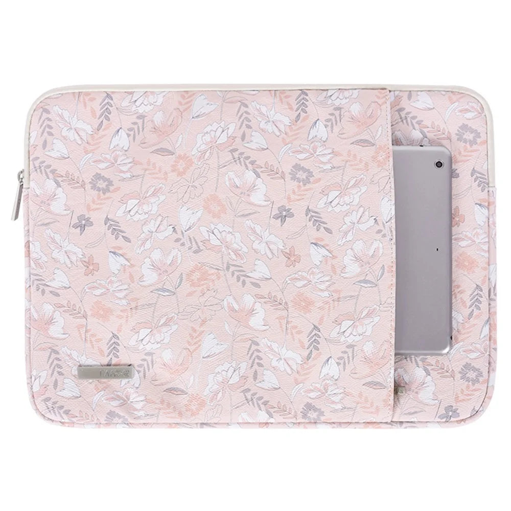 CANVASARTISAN G4-19 Flower Printed PU Leather Storage Bag for 12-inch Laptops Portable Carry Case with Outer Vertical Pouch Shockproof Sleeve Bag - 1