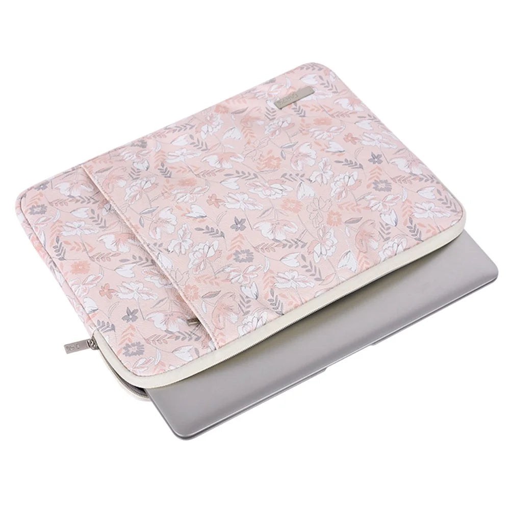 CANVASARTISAN G4-19 Flower Printed PU Leather Storage Bag for 12-inch Laptops Portable Carry Case with Outer Vertical Pouch Shockproof Sleeve Bag - 3
