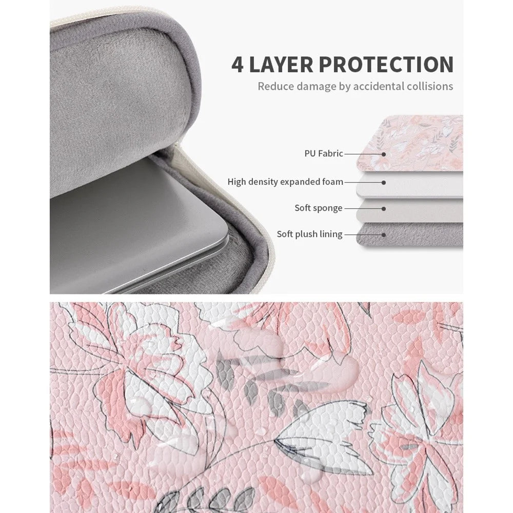 CANVASARTISAN G4-89 Flower Printed PU Leather Carry Case with Handle Strap for 11-inch Laptops Portable Storage Bag Shockproof Sleeve Bag with Outer Zippered Pouch - 6