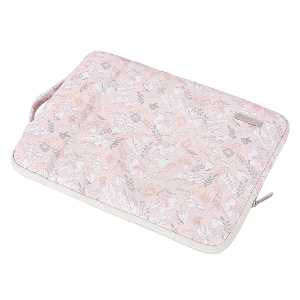 CANVASARTISAN G4-89 PU Leather Portable Carry Case for 12-inch Laptops Flower Printed Storage Bag with Handle Strap/Outer Zippered Pouch Shockproof Sleeve Bag - 5