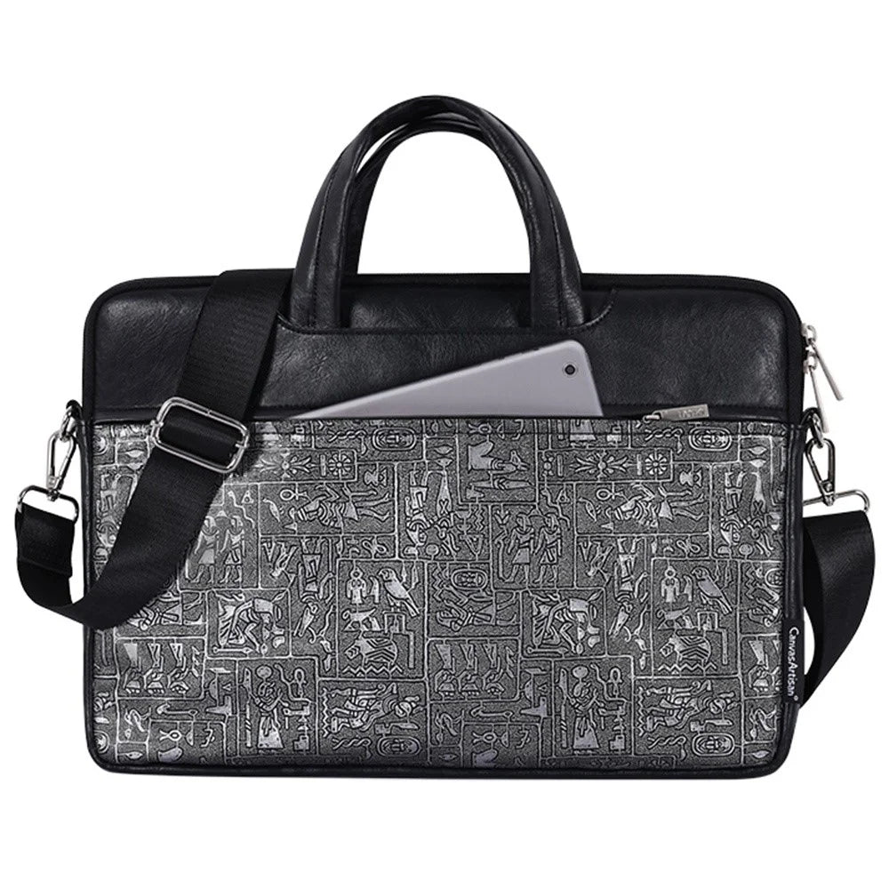 CANVASARTISAN L27-C22 13 inch Laptop Bag Egypt Style Pattern Printing Notebook Handbag Shoulder Bag with Front Pocket - Black - 2