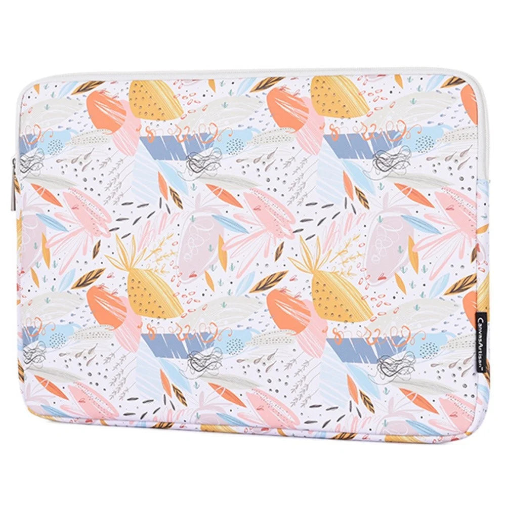 CANVASARTISAN G53-T0121 for 12-inch Notebook Flowered Patterned Laptop Protective Bag with Zipper Waterproof PU Case Pouch + Small Accessory Bag Set - 2