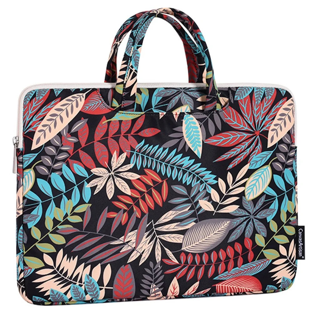 CANVASARTISAN H30-B01 12-inch Laptop Carrying Bag Colorful Bag Leaf Pattern Notebook Computer Handbag - Black - 2