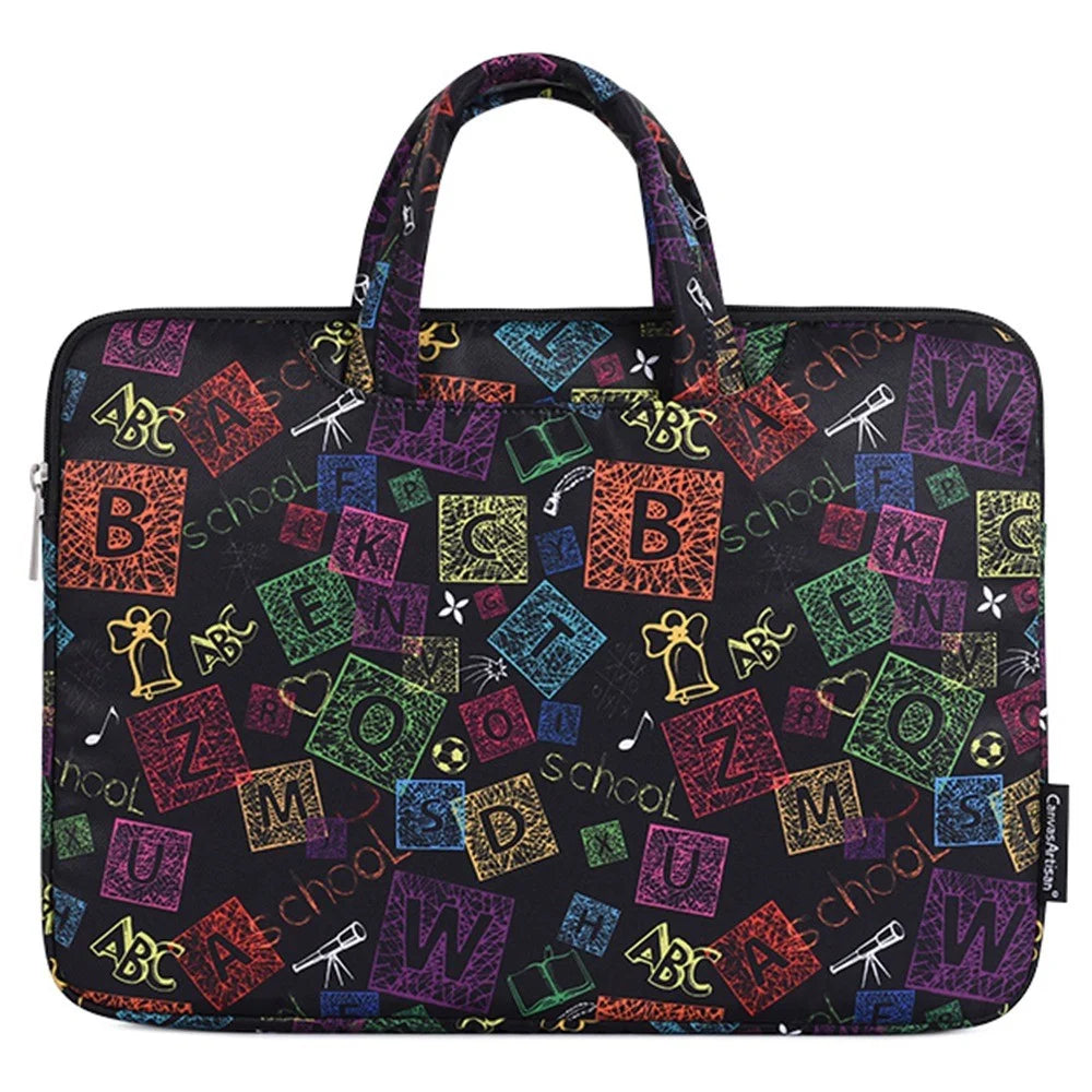 CANVASARTISAN H17-B01 for 13-inch Notebook Colorful Characters Patterned Polyester Carrying Briefcase Shock-Proof Handheld Laptop Handle Bag Protective Sleeve Bag - 1