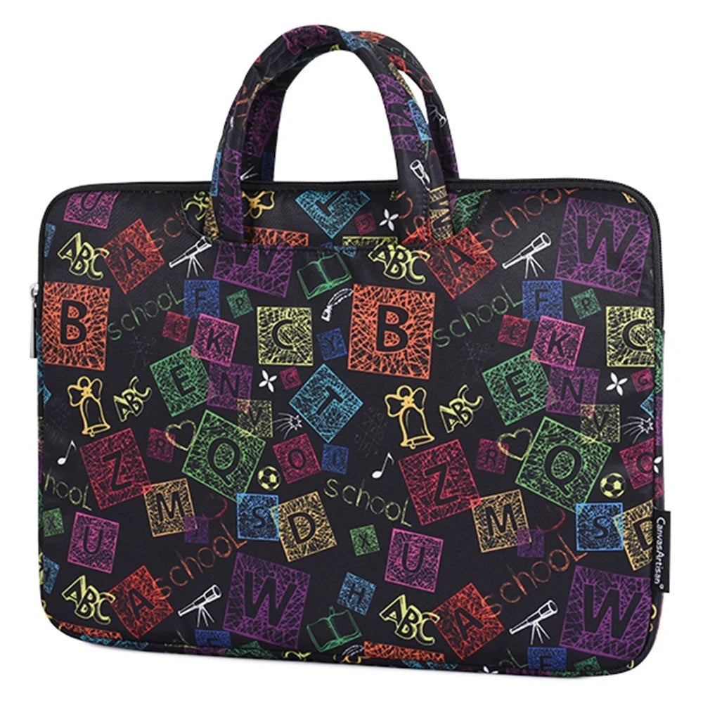 CANVASARTISAN H17-B01 for 14-inch Notebook Colorful Characters Patterned Polyester Handbag Cover Carrying Briefcase Shock-Proof Waterproof Handheld Laptop Handle Protective Sleeve Bag - 2