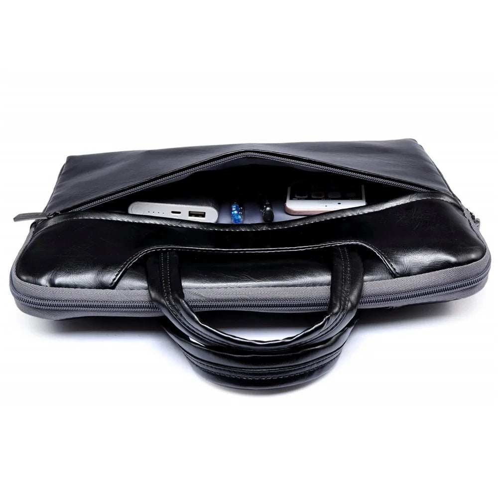 LISEN 11.6 Inch Laptop Bag Business Style PU Leather Laptop Sleeve Case with Handle Strap - Black - 4