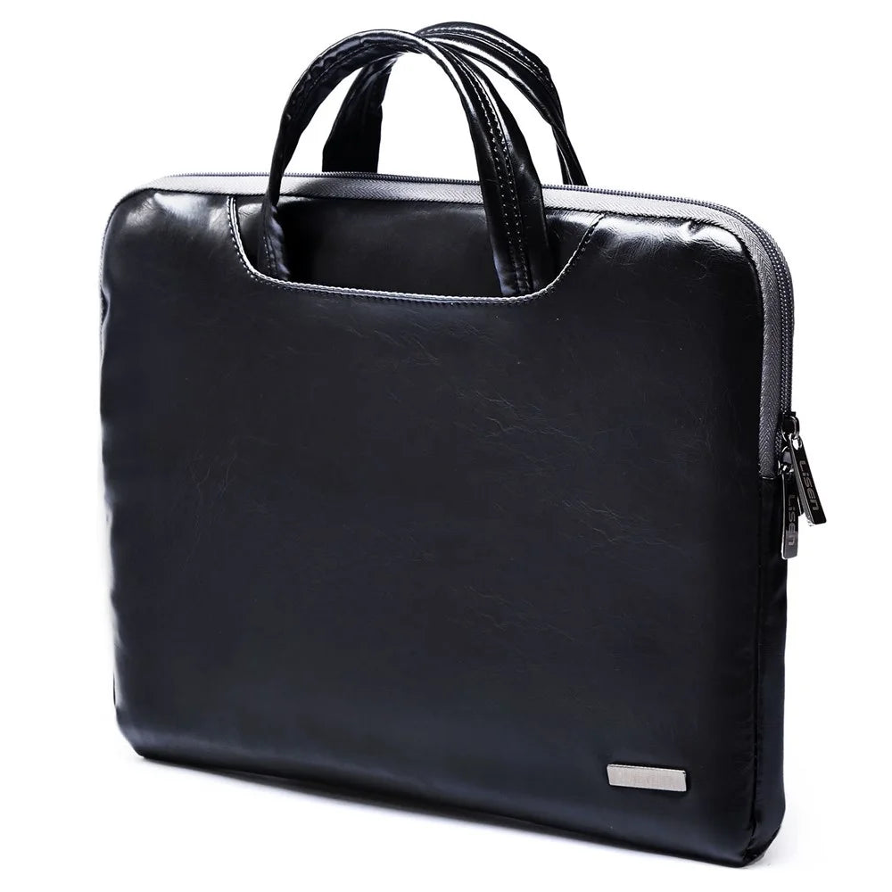 LISEN 13.3 Inch Laptop Case Smooth PU Leather Laptop Sleeve Durable Computer Carrying Bag with Handle Strap - Black - 2