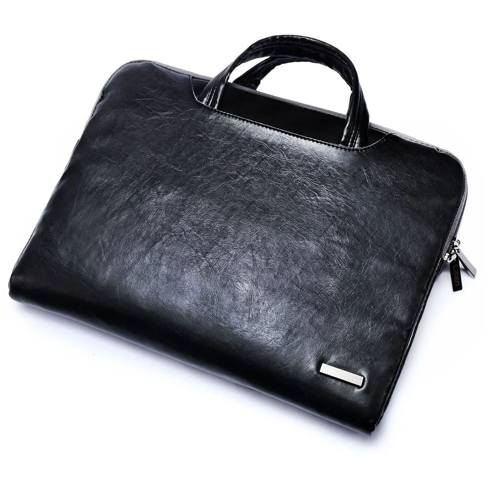 LISEN 13.3 Inch Laptop Case Smooth PU Leather Laptop Sleeve Durable Computer Carrying Bag with Handle Strap - Black - 3