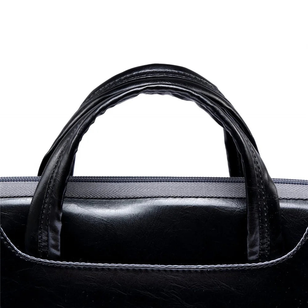 LISEN 13.3 Inch Laptop Case Smooth PU Leather Laptop Sleeve Durable Computer Carrying Bag with Handle Strap - Black - 5