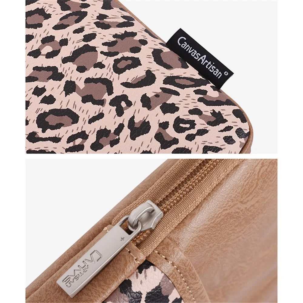 CANVASARTISAN G31-36 14-inch Notebook Splash Proof Protective Sleeve Leopard Print Laptop Portable Zipper Bag - Khaki - 3