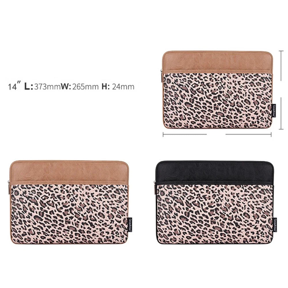 CANVASARTISAN G31-36 14-inch Notebook Splash Proof Protective Sleeve Leopard Print Laptop Portable Zipper Bag - Khaki - 7