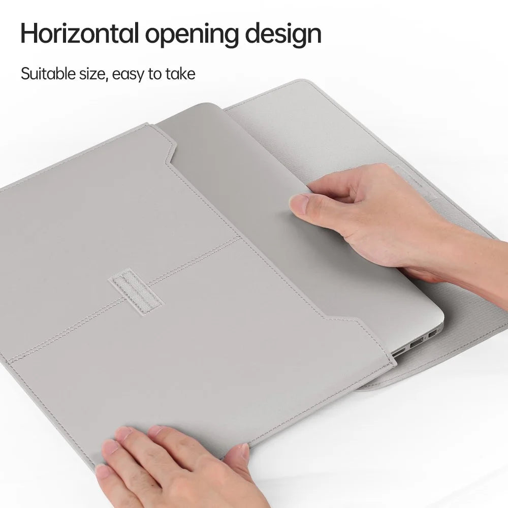 13-14 Inch Notebook Computer Sleeve for MacBook Waterproof PU Leather Mouse Pad Laptop Storage Pouch for Home Office - Grey - 2