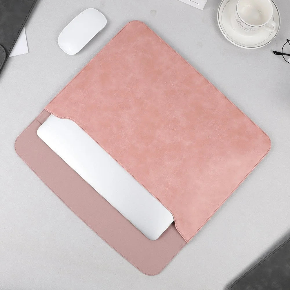 SS13 13.3 inch Laptop Sleeve Anti-Scratch PU Leather Ultra-Slim Notebook Computer Pouch Carrying Bag Smooth Mouse Pad - Pink - 2