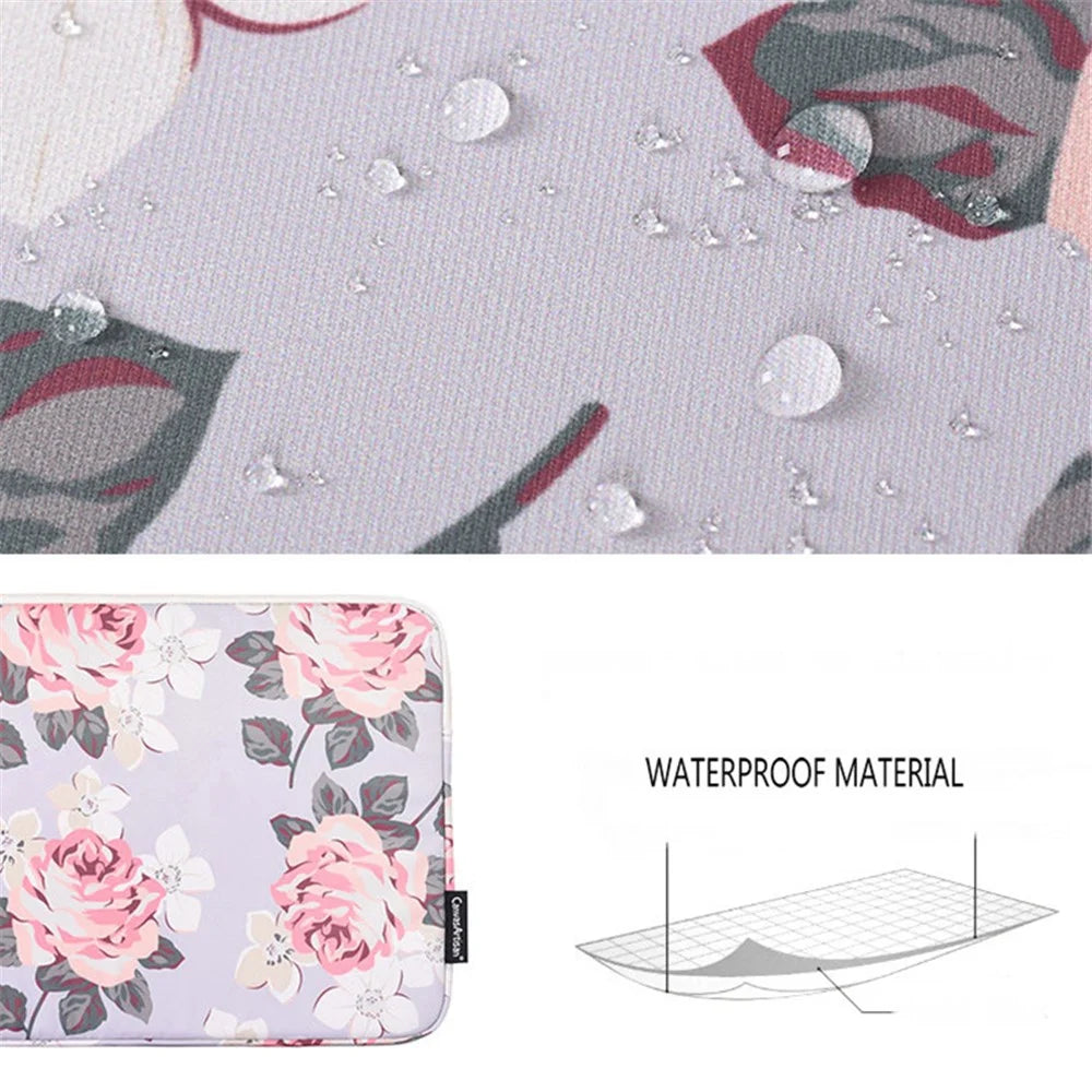 CANVASARTISAN H40-01 Shockproof Sleeve Bag for 14-inch Laptops Portable Storage Bag Rose Pattern Printed Carrying Case - Grey - 4