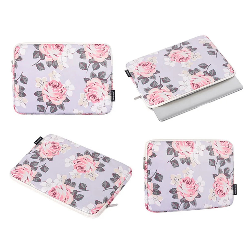 CANVASARTISAN H40-01 Shockproof Sleeve Bag for 14-inch Laptops Portable Storage Bag Rose Pattern Printed Carrying Case - Grey - 7
