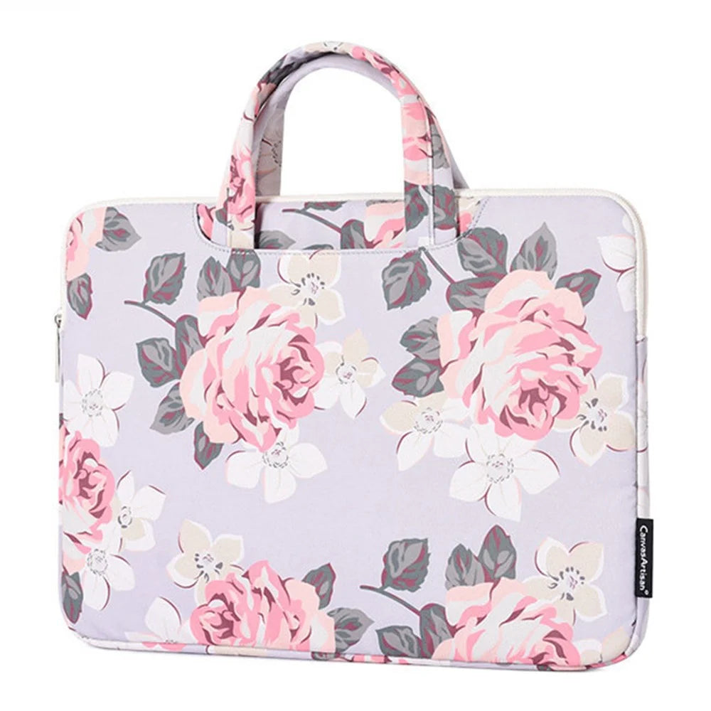 CANVASARTISAN H40-B01 Laptop Sleeve 14-inch Rose Pattern Printed  Laptop Carrying Case Protective Computer Bag with Outer Pouch - Grey - 2