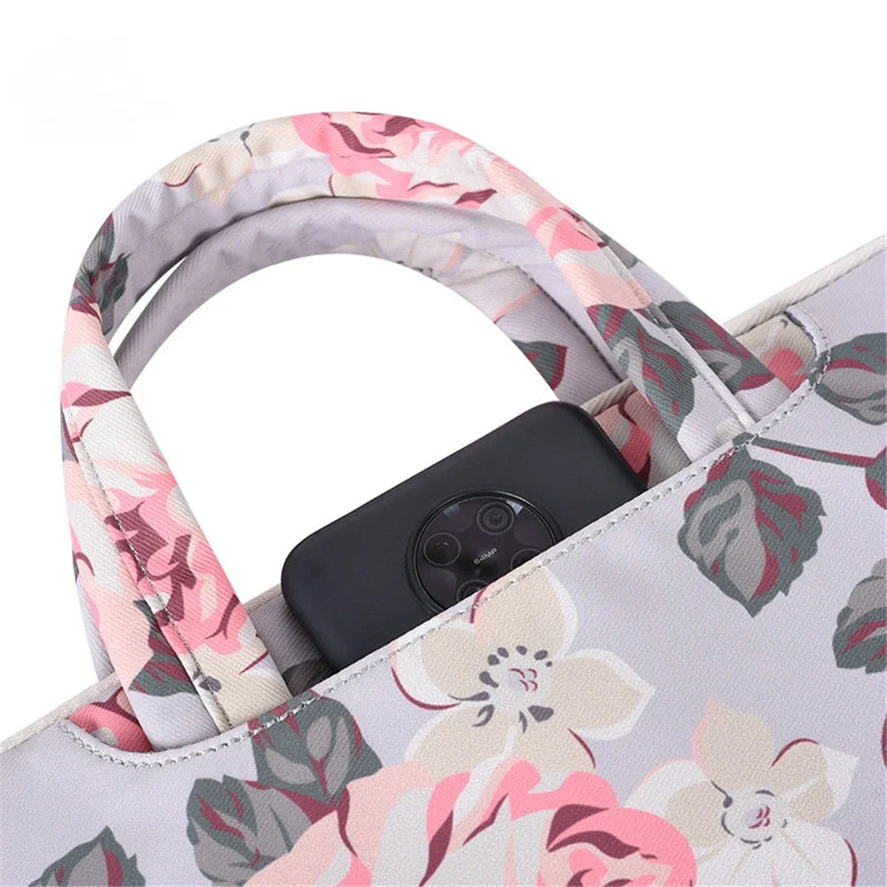 CANVASARTISAN H40-B01 Laptop Sleeve 14-inch Rose Pattern Printed  Laptop Carrying Case Protective Computer Bag with Outer Pouch - Grey - 7