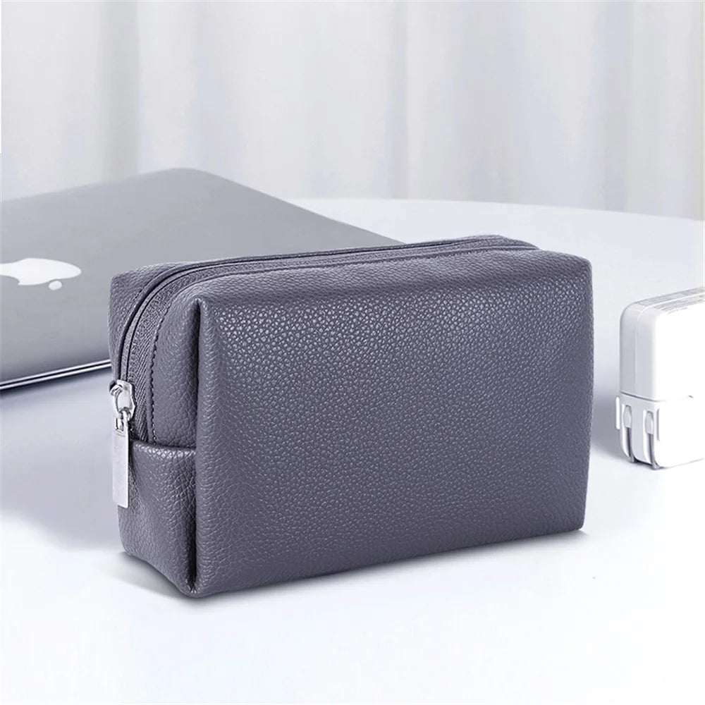 Electronic Organizer Mouse Power Bank Cable Storage Bag Waterproof Leather USB Flash Drive Storage Pouch - Grey - 6