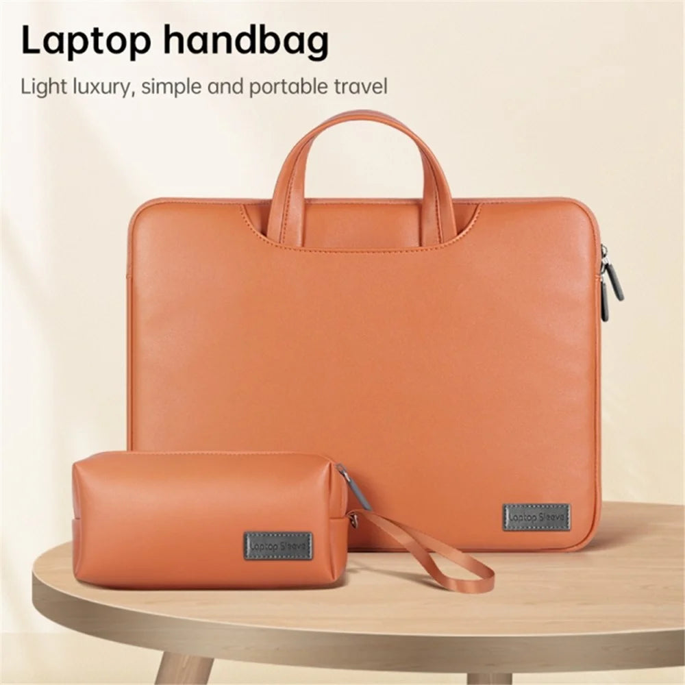 13 inch Protective Laptop Carrying Case Shoulder Bag Waterproof PU Leather Computer Cover Sleeve with Accessories Bag - Brown - 3