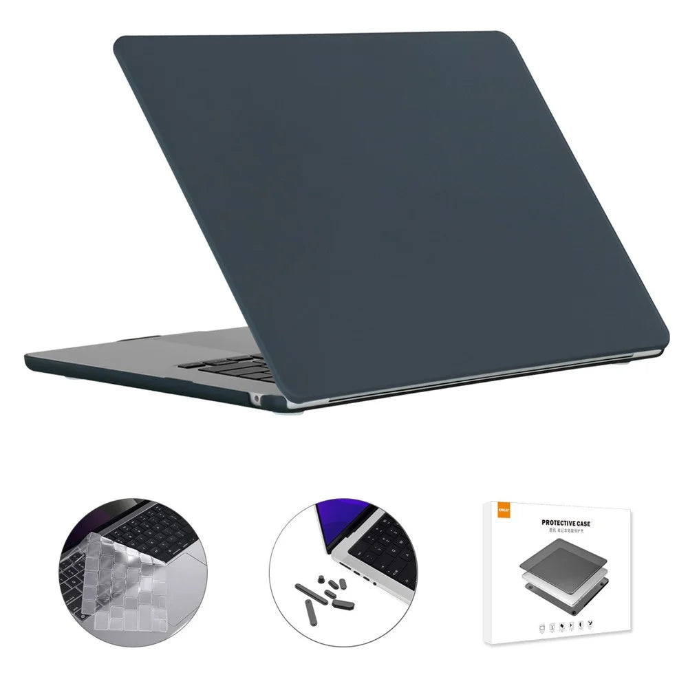 ENKAY HAT PRINCE For Macbook Air 15 inch (2025) / (2023) A2941 / A3114 (EU Version) Matte Laptop PC Case with TPU Film + Plugs - Black - 1