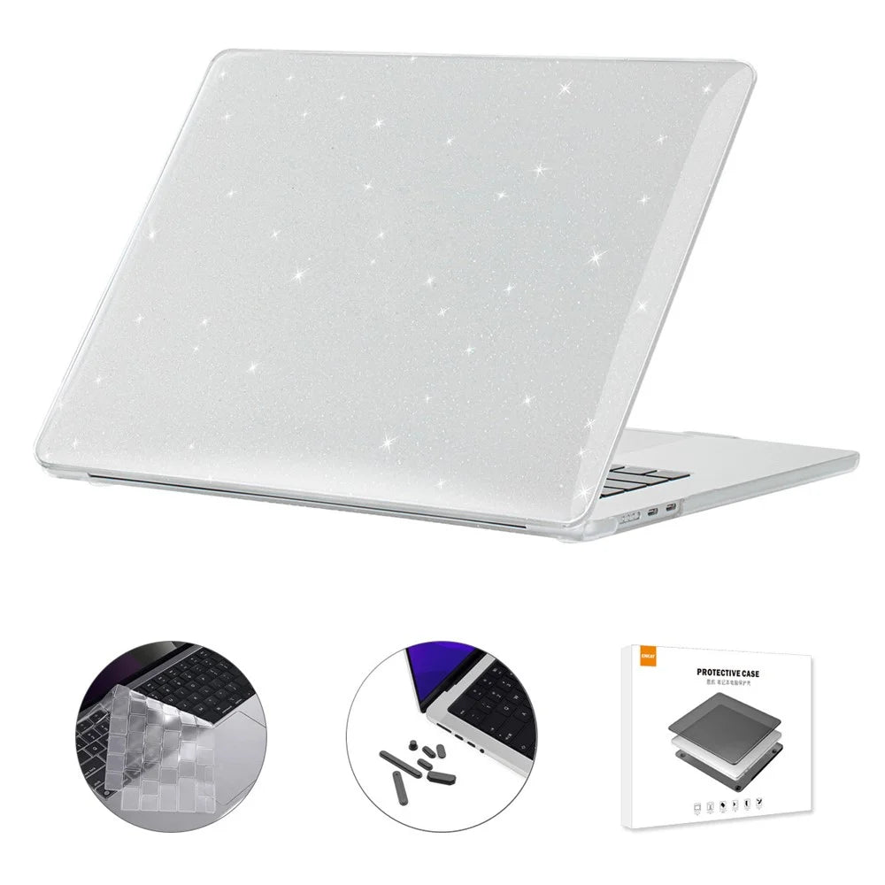 ENKAY HAT PRINCE For Macbook Air 15 inch (2023) A2941 (US Version) Glitter PC Laptop Case with TPU Keyboard Film + Anti-Dust Plugs - Transparent - 1