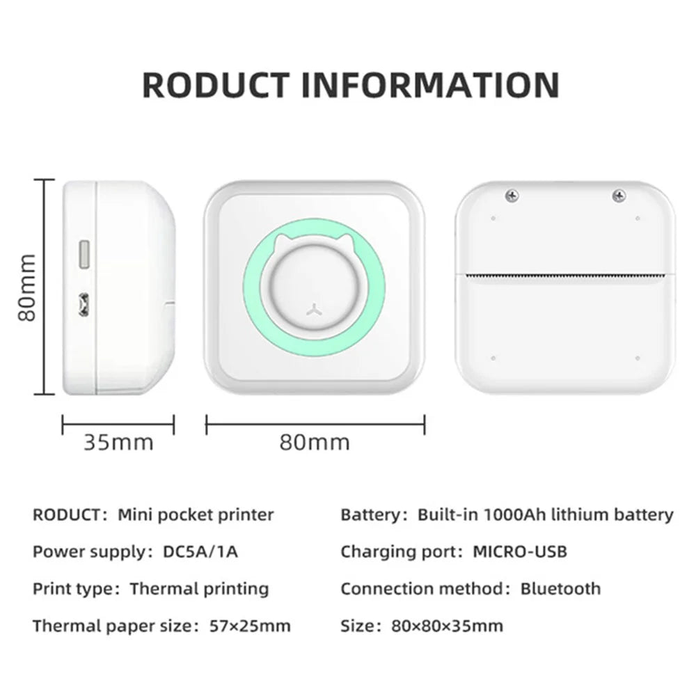 Portable Mini Printer Thermal Printing Wireless Bluetooth-compatible 200DPI Label Memo Wrong Question Printing Machine - Pink - 7