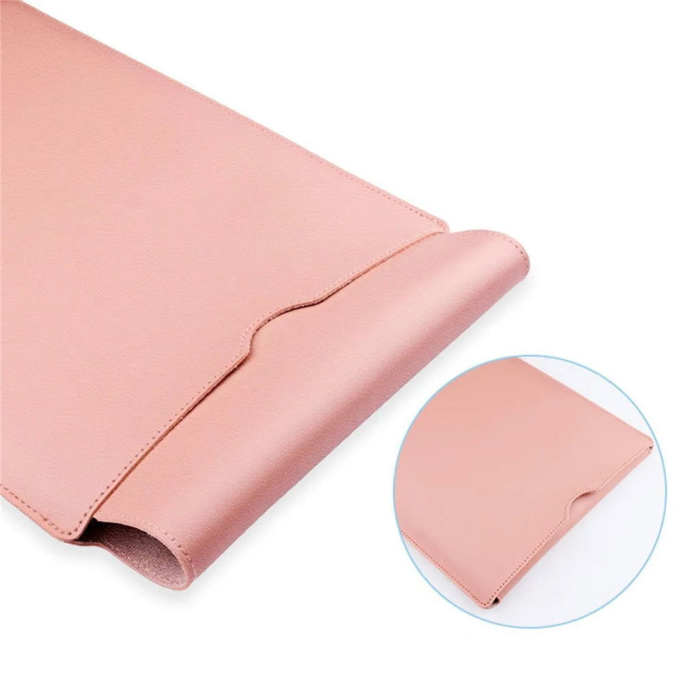 14-inch Waterproof PU Leather Laptop Bag Shockproof Notebook Carrying Pouch - Milk Tea Pink - 2
