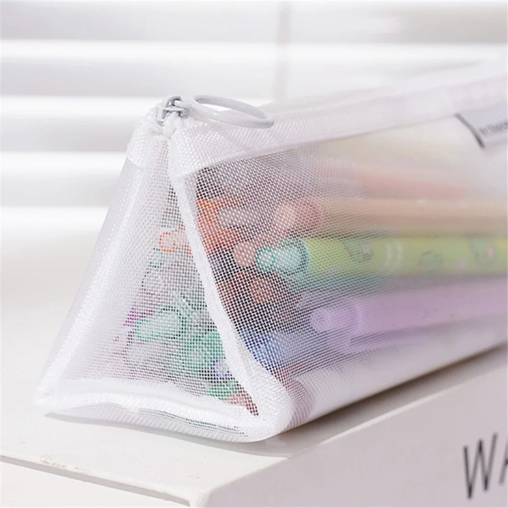 HE CHOOSES D047 Nylon Mesh Pencil Bag Student Triangular Stationery Storage Bag - Black - 2