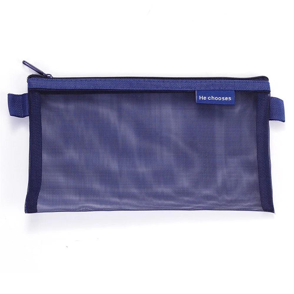 HE CHOOSES D033 Nylon Mesh Pencil Case Stationery Bag School Supplies, Size S - Dark Blue - 1
