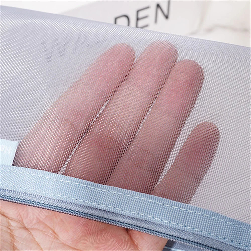 HE CHOOSES D001 Nylon Mesh Pencil Case Student Stationery Storage Bag - Blue - 2