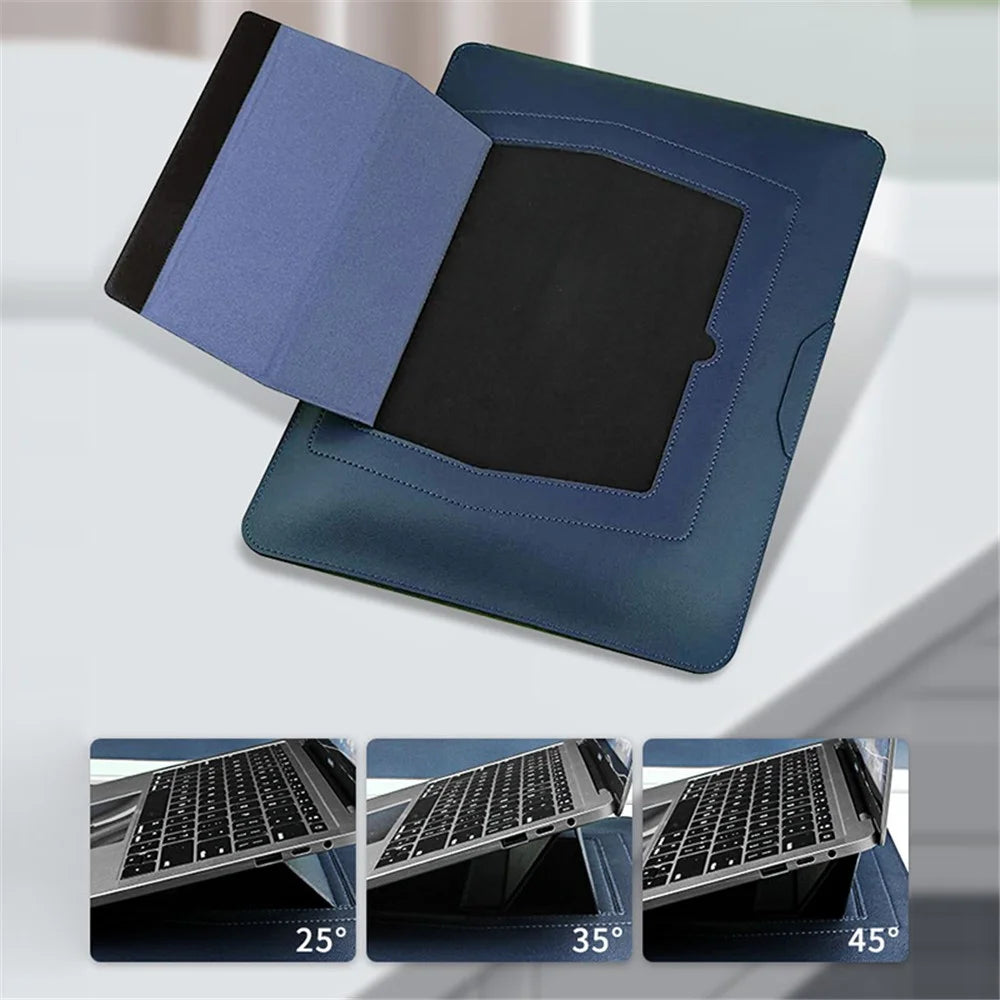 13-inch Anti-Scratch PU Leather Laptop Bag with Adjustable Stand + Small Bag - Navy Blue - 5