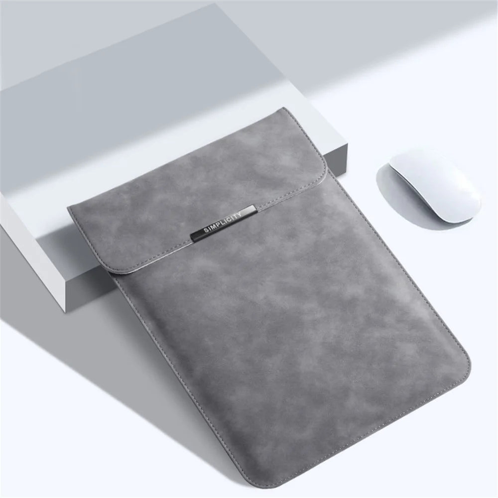 15-inch PU Leather Laptop Bag Ultra Slim Notebook Vertical Protective Sleeve - Grey - 2