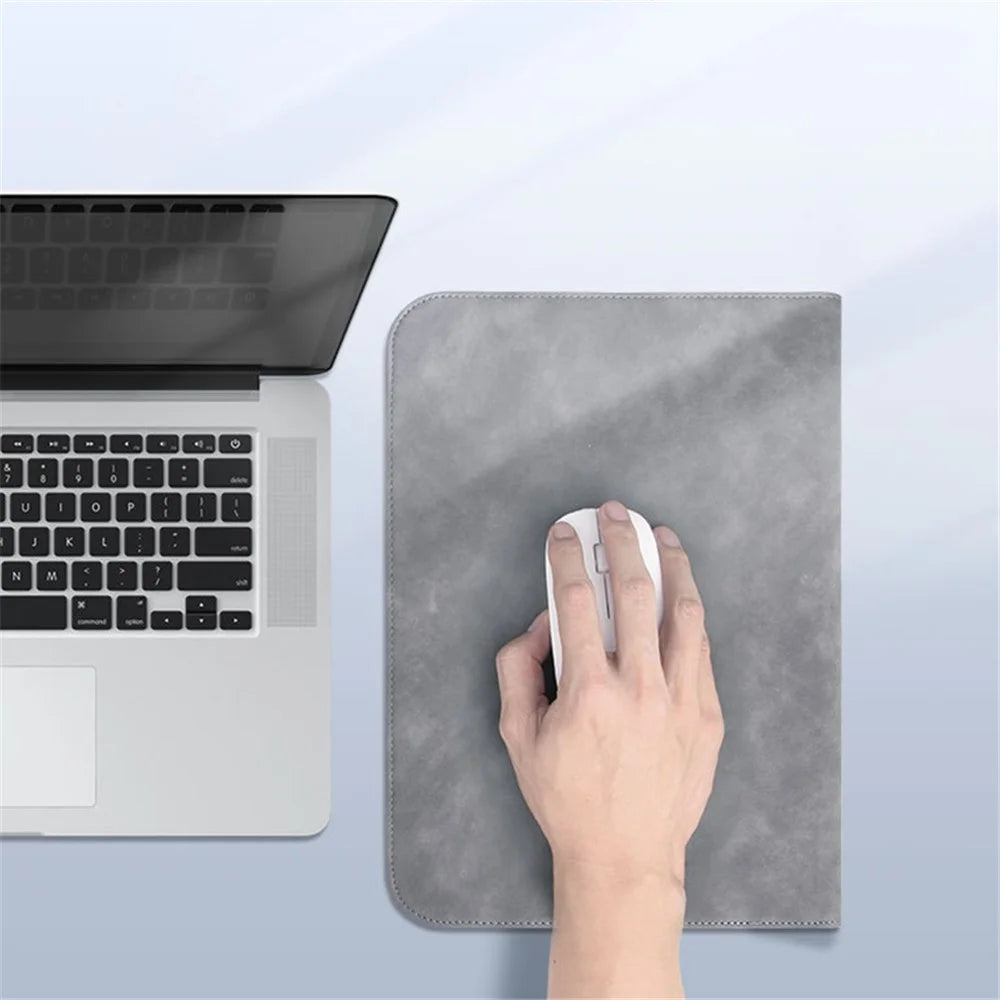 16-inch Horizontal Laptop Bag PU Leather Soft Lining Notebook Sleeve + Small Bag - Grey - 2