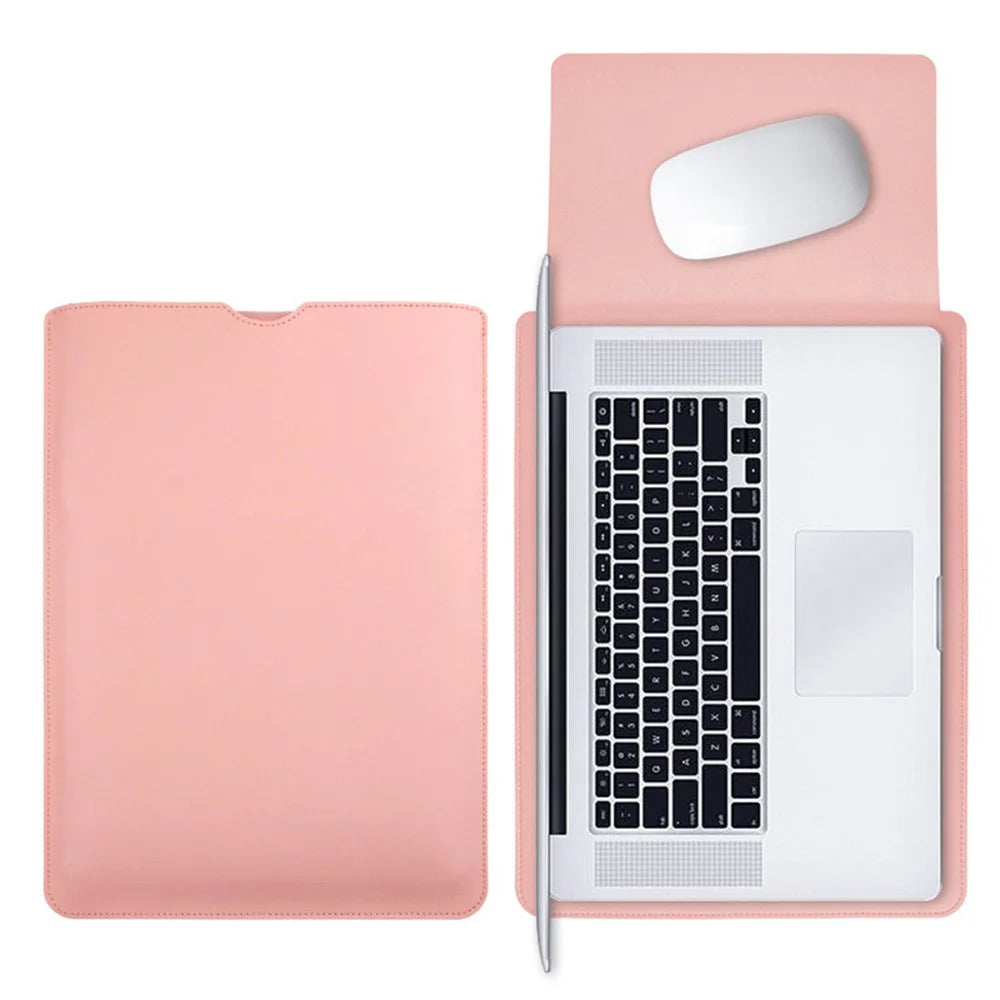 15-16 Inch Laptop Bag Ultra Slim PU Leather Notebook Sleeve + Small Bag - Milk Tea Pink - 2